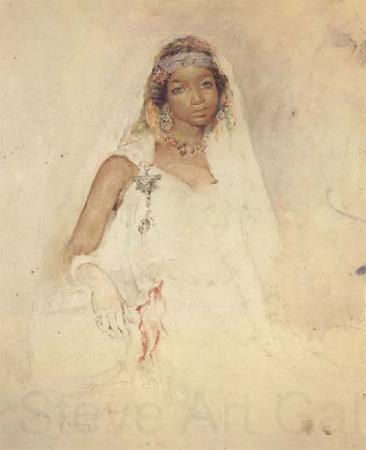 Mariano Fortuny y Marsal Portrait d'une jeune fille marocaine,crayon et aquarelle (mk32) Spain oil painting art